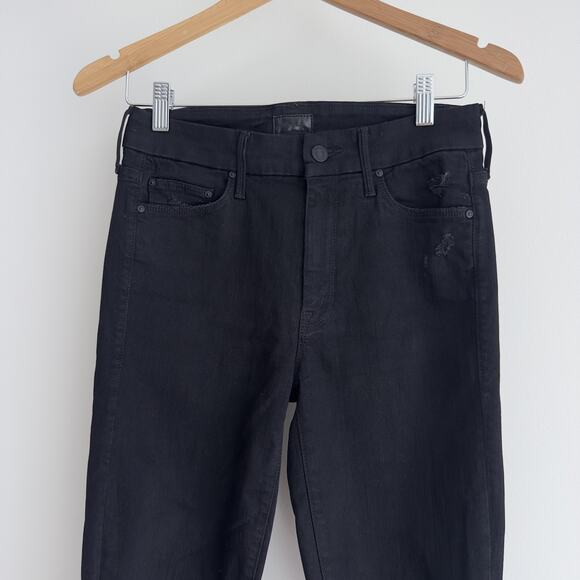 Mother Jeans Womens 27 Black The Looker Ankle Fray Distressed Raw Hem - Picture 2 of 13